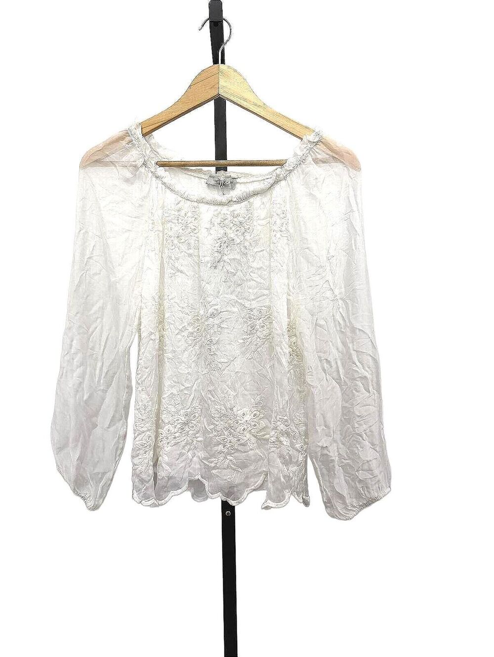 NWT Angela Moda White Embroidered Sheer Long Sleeve Blouse Made in Italy